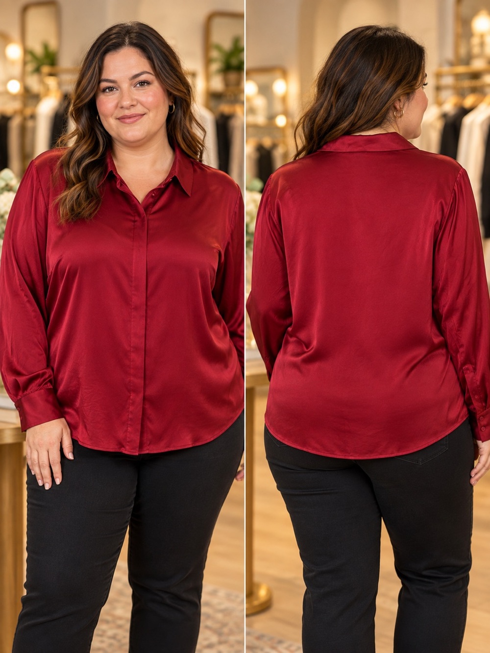 KATE HILL 95% SILK Burgundy Button Down Blouse Size 20W or 2X